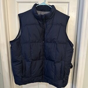 Eddie Bauer Vest Mens XXLarge Tall Blue Goose Down Puffer Quilted Jacket‎ Zip